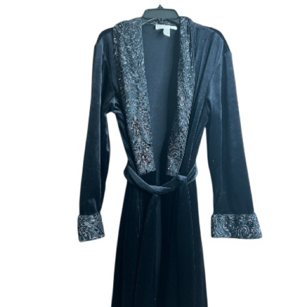 Oscar de la Renta Vintage Pink Label Black Velour Bathrobe Size Small